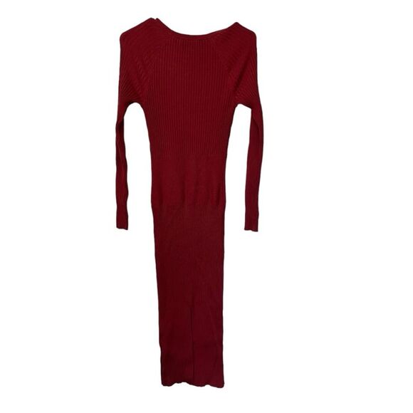 NWT Jonathan Simkhai | Lisa Ribbed Long Sleeve Midi Dress in Garnet Burgundy S - Picture 5 of 8